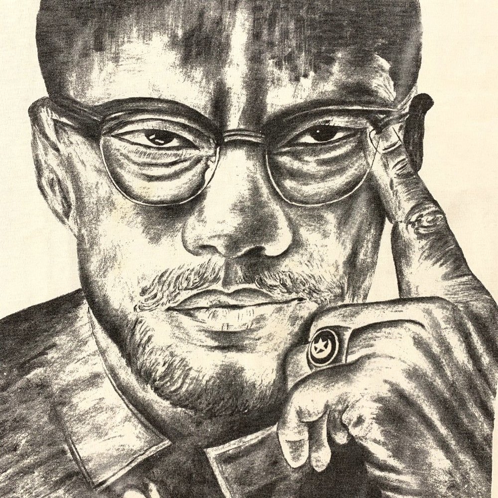 VTG 90s Malcolm X Big Face AOP Print Shirt Mens XL Hip Hop Black History Rap USA - Picture 3 of 13